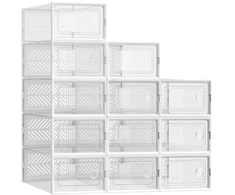Songmics Batų dėžės, 18 vnt., sukraunamos, skaidriai baltos, 33,1 x 23 x 14 cm, iki 44 dydžio