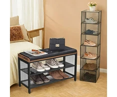 Songmics Batų suoliukas VASAGLE 80x30x48 cm medžio drožlių plokštė ir plienas