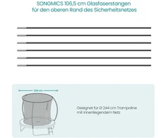 Songmics Batuto atsarginių stiklo pluošto strypų rinkinys, 6 vnt., 106,5 cm, viršutiniam kraštui