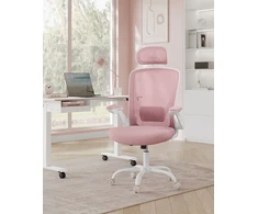 Songmics Ergonomiška biuro kėdė su supimo funkcija pastelinės rožinės spalvos