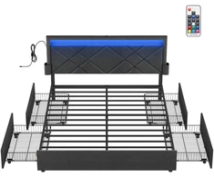 Songmics Dvigulės lovos rėmas 160 x 200 cm su LED ir 4 stalčiais bei įkrovimo stotele