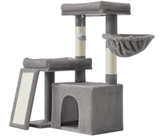 Songmics Kačių draskyklė su urvu ir rampa, šviesiai pilka, 85,8 cm