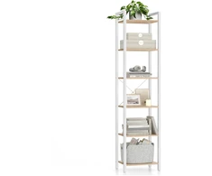 Songmics VASAGLE lentynos su 6 lygiais 30 x 40 x 186 cm natūraliai smėlio spalvos-matinės baltos