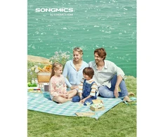Songmics Pikniko antklodė 200 x 200 cm vandeniui atspari žalia-balta