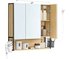Songmics Vasagle Vonios spintelė su LED apšvietimu 14,5 x 70 x 70 cm natūralaus ąžuolo spalvos