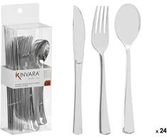 24 sidabrinių plastikinių stalo įrankių rinkinys, 24×8.2×5 cm, 10683, Kinvara