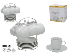 6 puodelių su lėkštutėmis ir stovu rinkinys, 20,5 x 19 x 15 cm, KITCHEN&amp;GO