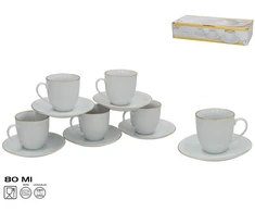 6 puodelių su lėkštutėmis rinkinys su auksiniu krašteliu,12 dalykų 8 x 13,5 x 13,5 cm, KITCHEN&amp;GO