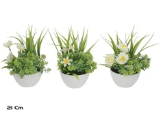 Dirbtinių gėlių ir žolės mišinys vazone 21 cm, 15x15x21 cm, LITO