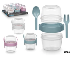 Plastikinis indas su stalo įrankiais, 800 ml, 3 spalvos, 13.8×12.5×10.2 cm, 94909, Leknes