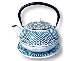 Arbatinukas ketaus su sieteliu ir padėklu AURORA, baltas, 1200ml