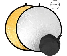 110 cm sulankstomas apvalus dvipusis fotografavimo šviesos reflektorius su auksine ir sidabrine pusėmis, nešiojamas fotografijos difuzorius, šviesos atšvaitas, fotografijos reflektorius, sulankstomas šviesos skydelis