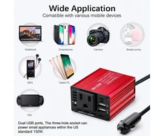 12 V į 220 V automobilinis maitinimo keitiklis 150 W, DC į AC konverteris, 1 kintamosios srovės lizdas, dvigubas USB automobilinis įkroviklis adapteris, automobilinis įtampos keitiklis, 12 V į 220 V inverteris