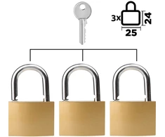 3 pakabinamų spynų rinkinys (ta pati raktų kombinacija), vienodas raktas visoms spynoms, pakabinamos spynos komplektas, raktinės pakabinamos spynos, 25 mm spynos