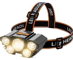 5 LED įkraunamas žibintai ant galvos, LED prožektorius ant galvos, galvos žibintas, galvos prožektorius
