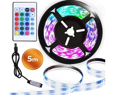 5 m RGB LED juostų šviesa, USB maitinama, su nuotolinio valdymo pulteliu, RGB LED juosta, LED šviesos juosta, USB LED juosta, LED lemputės juosta