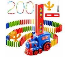 Automatinis domino traukinuko rinkinys 200 vnt., elektrinis domino lokomotyvas, domino traukinys