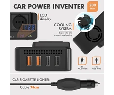 Automobilinis maitinimo keitiklis, 200 W, 12V į 220V keitiklis, automobilinis įtampos keitiklis, automobilinis inverteris, 12V į 220V automobilinis inverteris