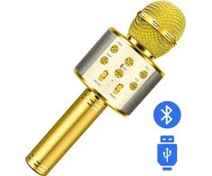 Belaidis auksinis karaokės mikrofonas, vaikų karaokės mikrofonas, „Bluetooth“ karaokės mikrofonas, karaokės mikrofonas vaikams, belaidis karaokės mikrofonas, auksinis karaoke mikrofonas