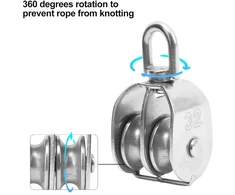 Dvigubas skriemulys 32 mm, 250 kg apkrova, dvigubas ritininis skriemulys, 32 mm dvigubas blokas, dvigubas 32 mm skriemulys, skriemulys su dviem ratukais