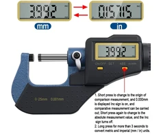 Elektroninis skaitmeninis mikrometras slankmatis 0–25 mm, skaitmeninis mikrometras, mikrometras su ekranu, elektroninis mikrometras, skaitmeninis matavimo mikrometras