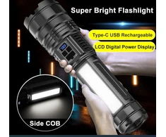 Įkraunamas LED žibintuvėlis, didelis (27 cm) 15000 liumenų, itin ilgo veikimo, prožektorius, rankinis žibintas, LED šviesos žibintuvėlis