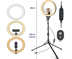 LED žiedinė lempa su trikoju stovu, 242 cm telefono laikiklio žiedinė lempa, žiedinė šviesa, žiedinė lempa telefonui, LED žiedas su stovu