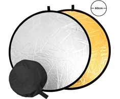 Nešiojamas 60 cm sulankstomas dvipusis fotografijos reflektorius su dėklu, auksinis ir sidabrinis atspindintis audinys studijos apšvietimui ir fotografavimui lauke, šviesos reflektorius, šviesos atšvaitas, fotografijos šviesos atšvaitas, fotoreflektorius