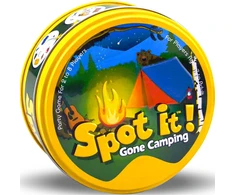 Nešiojamas „Spot It“ kortų žaidimas „Fun Gone Camping“ leidimas, 55 apvalios kortos, kelioninio dydžio šeimos vakarėlių žaidimas, stalo žaidimas, kortelių žaidimas, kelioninis žaidimas