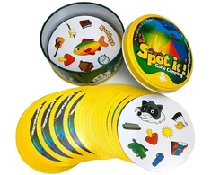 Nešiojamas „Spot It“ kortų žaidimas „Fun Gone Camping“ leidimas, 55 apvalios kortos, kelioninio dydžio šeimos vakarėlių žaidimas, stalo žaidimas, kortelių žaidimas, kelioninis žaidimas