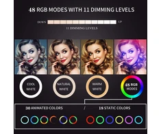 RGB žiedinė lempa 26 cm su telefono laikikliu, LED žiedas, žiedinė RGB lempa, žiedinė LED lempa, telefono laikiklio žiedinė lempa