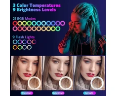 RGB žiedinė lempa su trikoju stovu, 242 cm telefono laikiklio žiedinė lempa, žiedinis šviestuvas, žiedinė šviesa su stovu, žiedinė lempa telefonui