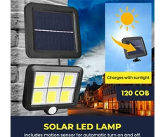 Saulės LED apsauginis šviestuvas, saulės judesio jutiklio šviestuvas, lempa su saulės baterija, 120 LED, saulės LED lauko lempa, saulės LED prožektorius, saulės LED šviestuvas su judesio jutikliu
