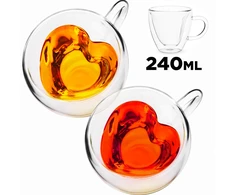Širdies formos puodeliai, 240 ml, 2 vnt., širdelės formos puodeliai, širdies formos stikliniai puodeliai