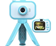 Vaikiškas skaitmeninis fotoaparatas su trikojį, mėlynas, vaikų fotoaparatas, vaikų skaitmeninis fotoaparatas, vaikams skirtas fotoaparatas, mėlynas vaikiškas fotoaparatas