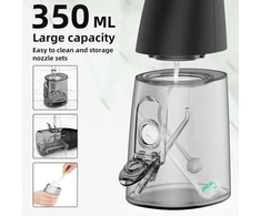 Vandens irigatorius dantims 350 ml, juodas irigatorius, įkraunamas dantų valiklis, burnos irigatorius, dantų siūlas vandeniu, dantų ploviklis vandens srove