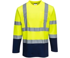Dviejų spalvų medvilniniai marškinėliai ilgomis rankovėmis PORTWEST S280, Dydis: XXXL, Pw spalvos: Geltona/Navy