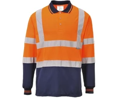 Dvispalviai Polo marškinėliai ilgomis rankovėmis PORTWEST S279, Dydis: L, Pw spalvos: Oranžinis/Navy