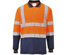Dvispalviai Polo marškinėliai ilgomis rankovėmis PORTWEST S279, Dydis: XXL, Pw spalvos: Oranžinis/Navy