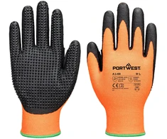 Nitrilo taškuotos PORTWEST A148 pirštinės, Dydis: L, Pw spalvos: Oranžinis/Juodas