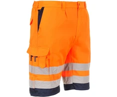 Poliesterio ir medvilnės PORTWEST E043 šortai, atspindintys šviesą, Dydis: XXL, Pw spalvos: Oranžinis/Navy