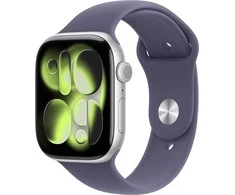 Apple Watch Series 11 GPS + Cellular 42mm Silver Aluminium Case with Purple Fog Sport Band - S/M - MF8H4ET/A