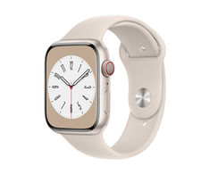 Išmanusis laikrodis Apple Watch Series 8 GPS, 45 mm, "Starlight" spalvos aliuminio korpusas su "Starlight" spalvos sportiniu dirželiu