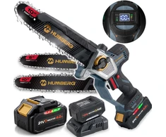 Akumuliatorinis grandininis pjūklas Humberg HM-437 4,0Ah 10" 8" PRO