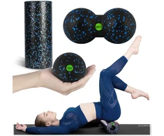 Neo-Sport Mankštos volelio + kamuolio + dvigubo masažo kamuolio rinkinys NS-998, juodas ir mėlynas