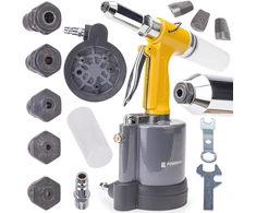Powermat Pneumatinis kniediklis, 2.4 - 6.4 mm, pop kniedėms, aliuminiui, plienui, variui, pramoninis kniedijimo įrankis, tvirtinimo įrankis