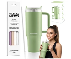 Termos próżniowy kubek su zestawem słomek 1180 ml Berdsen žalia