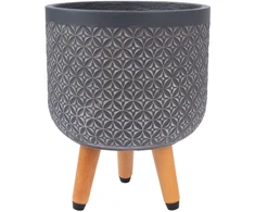 Home4You Gėlių vazonas PAO D24xH29,5cm su kojelėmis, tamsiai pilkas