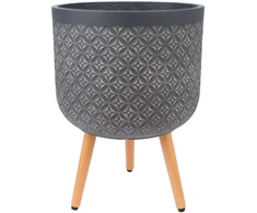 Home4You Gėlių vazonas PAO D37xH52cm su kojelėmis, tamsiai pilkas