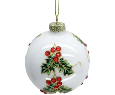 Home4You Kalėdinis papuošalas JOY Baltas D8cm, stiklas